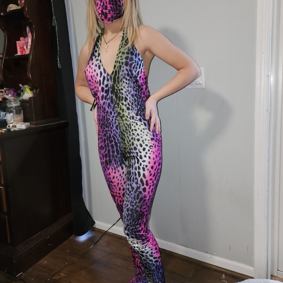 NWT Dolls Kill Rainbow Jungle Fever Jumpsuit - Picture 3 of 5